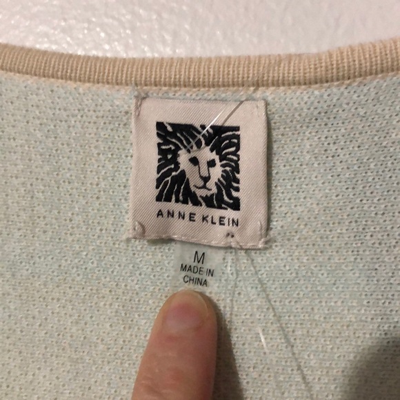 Anne Klein Ivory/Mint Green Long Cardigan Sweater - Picture 3 of 5